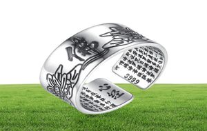 Кластерные кольца 925 Стерлинговые серебряные ювелирные изделия Винтажные амулет будда лотос балтийский буддийский писание Открытие для мужчин женщин SR905202063
