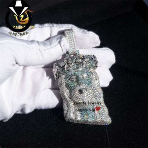 3D Design Hip Hop Rapper Jewelry Buss Down Sterling Silver Hip Hop Iced Out VVS White Mix Blue Moissanite Jesus Pendant