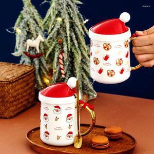 Massen kreative Weihnachtskeramik Kaffeetasse süße Weihnachtsmann Snowman Milk Tea Wasser Becher mit Löffel Home Office Getränke Feiertagsgeschenke