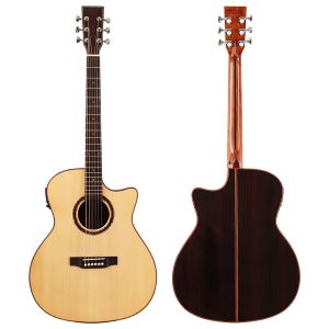 Gitarr solid gran trä topp elektrisk akustisk gitarr 40 tum 6 strängar naturlig färg hög glans finish 20f cutaway design folk gitarr