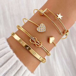 Neues Mode Diamond Set Peach Heart Offenes achteckiges Buchstaben Liebeslegierung Armband, 4 Stücke