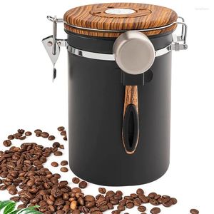 Förvaringsflaskor kaffebehållare 1800 ml med sked rostfritt stål kaffeböna kan täta fyllningsmatorganisationen