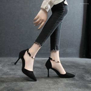 Dress Shoes Small Size 30-44 Summer High Heels Stiletto Pointed Toe Women Black Thin Heel Ankle Strap