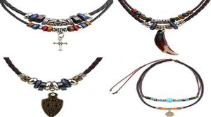 Vintage Men Pendant Halsband vävda äkta läder turkosa pärlor kedja elefant indisk halvmåne sydamerikansk mode halsband30368364742