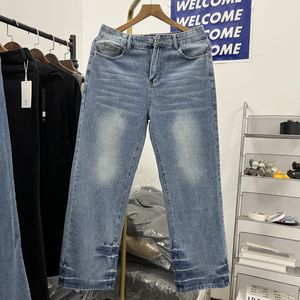 Pontas de jeans de perna reta do padrão Ponta de jeans para homens Mulheres 1: 1 Corre os corredores lavados de alta qualidade