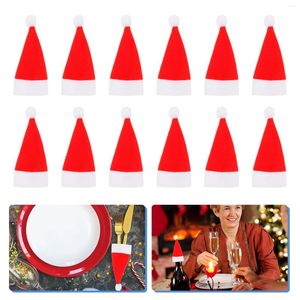 Kitchen Storage Christmas Santa Claus Hat: 12pcs Bottle Topper Xmas Silverware Holders Cutlery Bags For Holiday Table 7x13CM