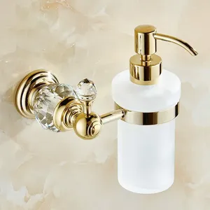 Liquid Soap Dispenser Antique Brass Crystal With Silver Finish Europe Frosted Glass Container Bottle Bathroom Products HW