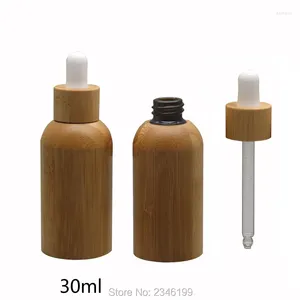 収納ボトル30ml 10pcs/rot grade空きエッセンシャルオイルボトルdiy竹の木製ドロッパー安全エッセンス補充可能な容器