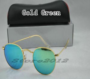 Vendi nuovi occhiali da sole rotondi di moda Brand Glasses Sun Gold Metal Green Specchio da 50 mm Lenti di vetro per uomini donne con scatola 8793740