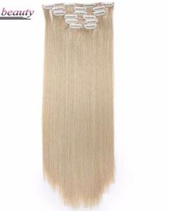 2019 Beauty 21Colors 16 Clips Long Straight Synthetic Hair Clips In High Temperatur Fiber Brown Black Blonde8106666