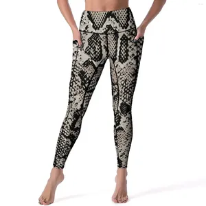 Active Pants Python Snakesskin Leggings Snake Scale Texture Print Fitness Yoga Push Up Sports Tights Pockets Elastic Design Leging