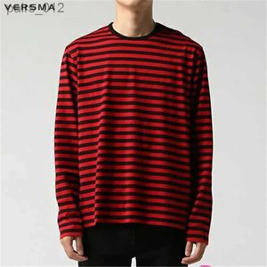 Men's T-Shirts VERSMA Korean Ulzzang Harajuku Black and White Striped T-shirt Mens Unisex Long sleeved Couple T-shirt Womens Direct Shipping yq240415