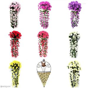 Decorative Flowers Sweet Violet Artificial Flower Wall Hanging Basket Orchid Vine Home Wedding Party Street Light Decoration Simulate