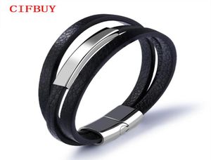 Cifbuy casual lá camada de couro genuíno Bracelets simples design simples com fivela de ímã Men