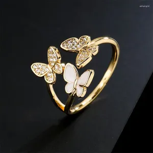 Pierścienie klastra europejskie i amerykańskie sprzedające miedziane mikro mikro cyrkon biżuteria 18K Gold Plated Butterfly Otwarty pierścień dla kobiet