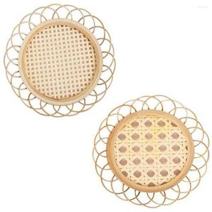 TEA TRAYS 1X Liten/Big Hole Bamboo Handgjorda rotting spetsar runda naturlig kopp placemat för hemdisk kontor padding kök dekor