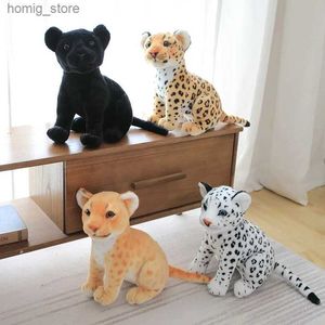 Plüschpuppen 23 cm Simulation Schneeleoparden Cheetah Plüschspielzeug gefülltes Waldwaldtier Löwen Puppenspielzeug für Kinder Mädchen Weihnachtsgeburtstagsgeschenk Dekor Y240415