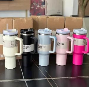 1:1 Logo H2.0 40oz Stainless Steel Tumblers Cups With Silicone Handle Lid and Straw Big Capacity Car Mugs Vacuum Insulated Water Bottle