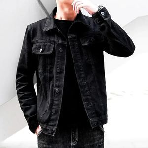 Jackets Denim Man Black Button Jeans Coat for Men Rock Cowboy One Piece Designer marchio originale vestiti coreani Y2K G 240408