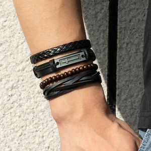 Korean New Punk Men's Leather Alloy Cross Fried Dough Twists Chain Adjustable Fashion Bracelet