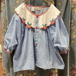 Bluzki damskie Vintage High Street Loose Casual Blusas Contrast Kolor Stripe Chic Singleded Kawaii Thread Quarter Tlee Shirt Y2K