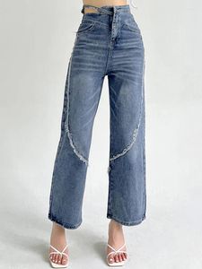 Women's Jeans Apprabant Irregular High Waist Wide Leg Pants Hollow Out Design Sense Straight Tube Leisure In Japan And Korea