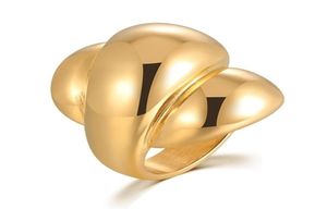 Modne złote duże pierścionki dla kobiet biżuterię imprezową Big Flowers Pierścień koktajlowy 316L stal nierdzewna Anillos Mujer 2202257046643