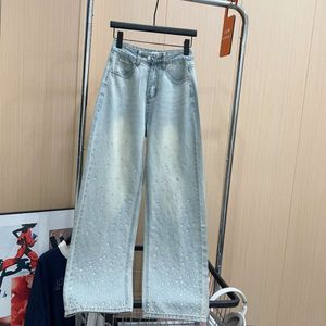 Grundläggande avslappnade klänningar MM Family 24SS Small Popular High Street Feeling Straight Split Jeans Women's Temperatur Hot Diamond Fashion