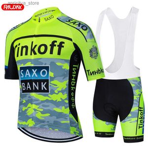 Bisiklet Jersey Setleri 2024 En Yeni Tinkoff Saxo Bank Bisiklet Jersey Yaz Anti-UV Bisiklet Set Breathab Racing Sport Bicyc Jersey Bisiklet Giysileri L48