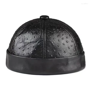 Berets Retro настоящая кожаная шляпа в китайском стиле овчина кепка теплые круглые кепки для мужчин модные зима и осенние роскошные шляпы