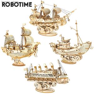 3D Puzzles Robotime 3D Wooden Puzzle Games Boat Ship Model Toys For Children Kids Girls Birthday Gift Y240415