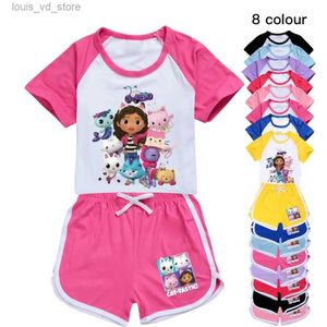 衣類セットgabbys lodhhouse服セットベビーキッズ男の子のための服ギャビー猫トップス+パンツセット子供服2-15yパジャマT240415