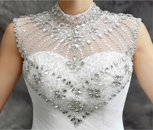 ثوب الكرة الأبيض عالي الرقبة زينغ حبات بلا أكمام بطول الطول فستان الزفاف للعروس 8965006