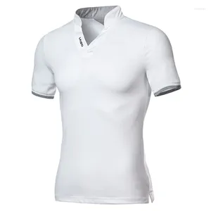 Polos maschile 2024 marca di moda polo polo collare mandarino slim fit bottone a colore solido uomo casual traspirato