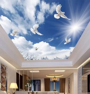 青い空と白の雲ハトの天井壁紙リビングルームのテーマエルベッドルームバックドロップウォール装飾天井3Dフレスコ画3114975