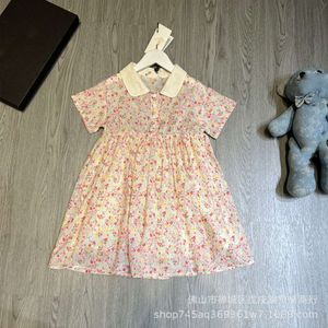 Vestido infantil casual da menina pequena colarinho de boneca de flores de flor fresca versão de manga curta