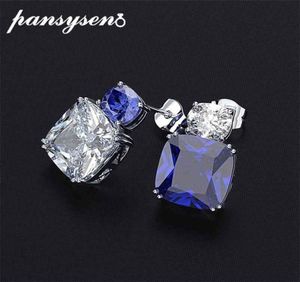 PANSYSEN Fashion 100 925 Sterling Silver Jewelry Sapphire Stud Earrings For Women Luxury Gemstone Party Anniversary Gifts 2106186010292