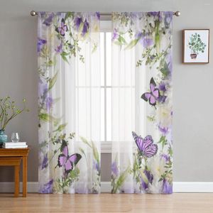 Curtain White Purple Flowers Butterfly Sheer Window Living Room Tulle Drapes Home Decor Bedroom Coffee El Chiffon
