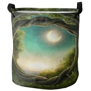 Tvättpåsar Jungle Arbor Woods Moon Green Dirty Basket Foldbar Waterproof Home Organizer Klädbarn Toy Storage