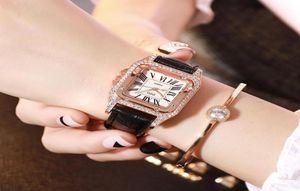 Ladies Watch for Women Leder Band Quarz Armbanduhr Frauen Frauen039s Uhr Mode Luxus Diamond Square Clock Zegarek Damski3590944