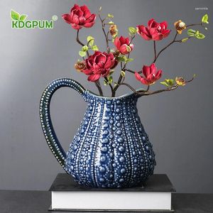 Vases Modern Handmade Ceramic Bottle Blue Art Net Red Flower Arrangement Can Be Hydroponic Creative Nordic Decorative Ornaments