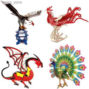 3D Puzzles DIY Children 3D Wooden Jigsaw Puzzle Eagle Phoenix Owl Animal Model Assembly Kit Educational Toys For Kids Gift Y240415