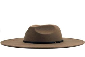 Klassisk unisex bred brimply Två ton ull fedora vinter varm breda grimkvinnor hattar röda svarta damer kyrka derby klänning ha5033940