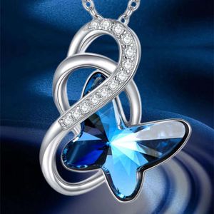 New Jewelry Design Sense Fashionable Personality Beautiful Blue Butterfly Heart Shaped Pendant Necklace