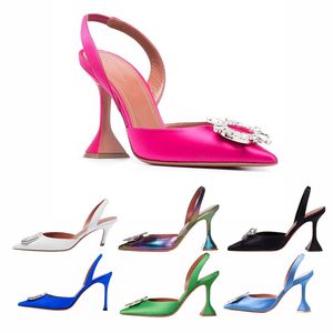 Sandali di design a cinghia regolabile con punta con punta con intarsio intarsio intarsio abbagliante scarpe da donna lussuosa in pelle di lusso classico tallone a spillo leggero