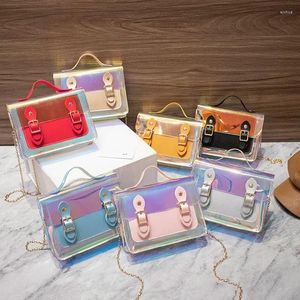 Torby na ramię 2024 Transpira laserowa torba crossbody Women Mini Cute Messenger moda skórzana łańcucha małe panie