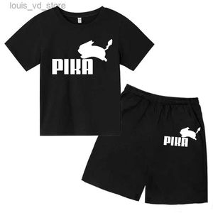 衣料品セット子どものウサギ印刷夏のレジャー半袖衣類丸い首Tシャツ男の子ガール+ショーツセット綿の通気性T240416セット