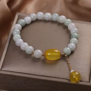 Instagram Korean Version of Feng She Tai Cui Jade Crystal Single Loop Men's and Women's Bucket Beads Yellow Agate Bracelet Jewelry