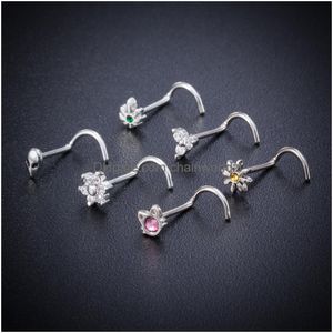 Nose Rings & Studs Bent Nosed Nail Zircon Water Diamond Leaf Flower Cat Hoop Body Piercing Women Fashion Accessories Drop Delivery Je Ot267