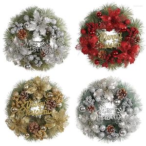 Decorative Flowers 33 33cm Xmas Hanging Wreath Pendant For Wall Door Fireplace Window Christmas Bow Ball Big Red Flower Navidad Garland